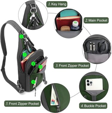 Чоловіча нагрудна сумка-рюкзак на плече, Crossbody Bag, для активного відпочинку, велоспорту, прогулянок з собакою (темно-зелений)