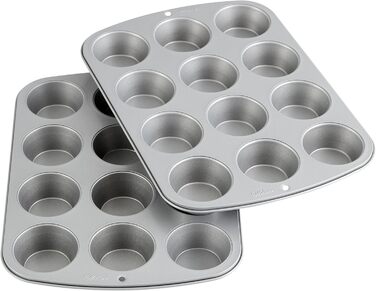 Wilton Muffin Pan, Recipe Right, Non-Stick, Standard, 12 Cups, 2-Pack, Assorted