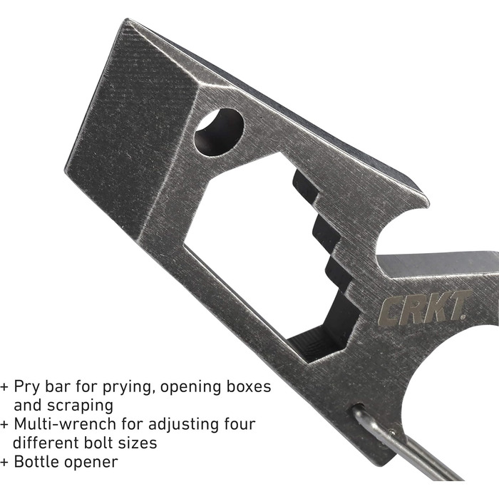 Мультитул CRKT Pryma з нержавіючої сталі: компактний і легкий EDC інструмент з ломиком, шестигранним ключем, відкривачкою для пляшок, склобоєм і карабіном, модель 9011