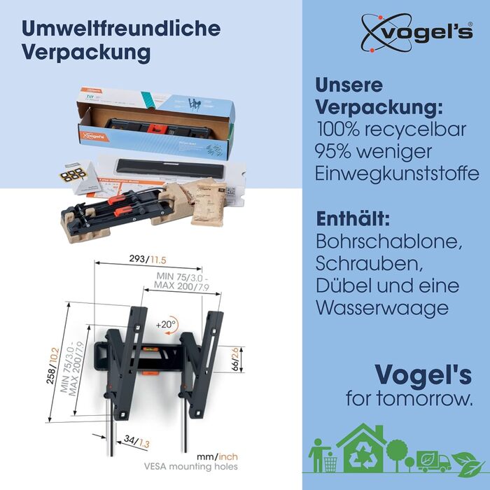 Vogel's Tilt TV Wall Mount for 32-65 Inch TVs - 25kg Capacity, VESA 400x400, Universal Compatibility