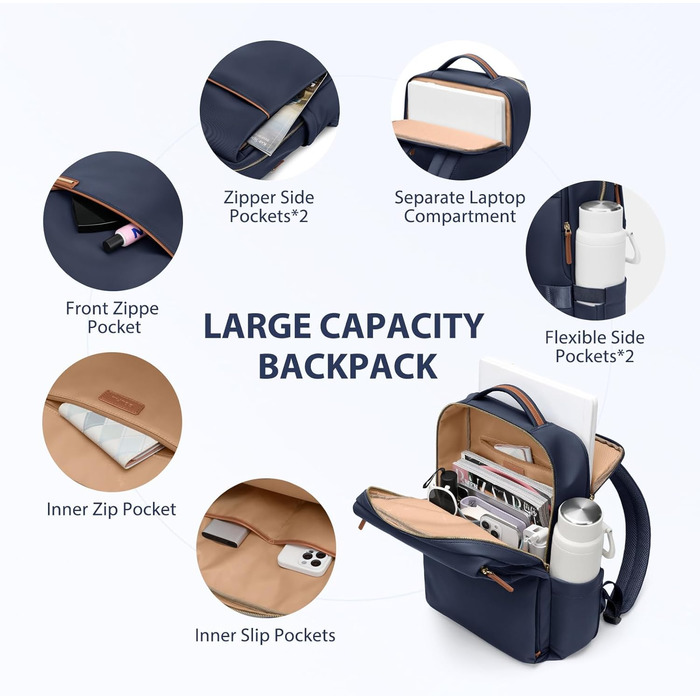 Рюкзак для ноутбука 16 дюймів, водонепроникний, для чоловіків та жінок, ідеальний для школи, подорожей та велосипеда (Морська синя)