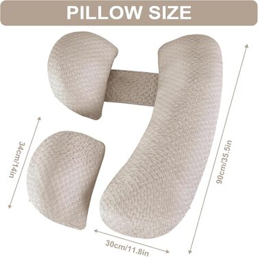 Вагітний подушок U-подібної форми SHANNA: подушка для сну на боці, подушка для годування, з м'якою оббивкою Minky Dot, велика подушка для підтримки, комфортна подушка для дорослих, подушка для тіла (бамбук Хакі, великий)