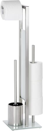 Набір для туалету WENKO Rivalta з інтегрованим тримачем туалетного паперу та щіткою для унітазу, нержавіюча сталь, 23 x 70 x 18 см, сріблястий матовий, матовий/білий/чорний