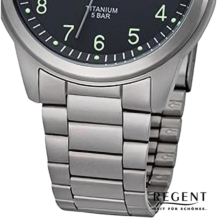 Чоловічий годинник REGENT з титановим браслетом та корпусом 36 мм, кварцовий, арабські цифри, дата, сріблястий колір