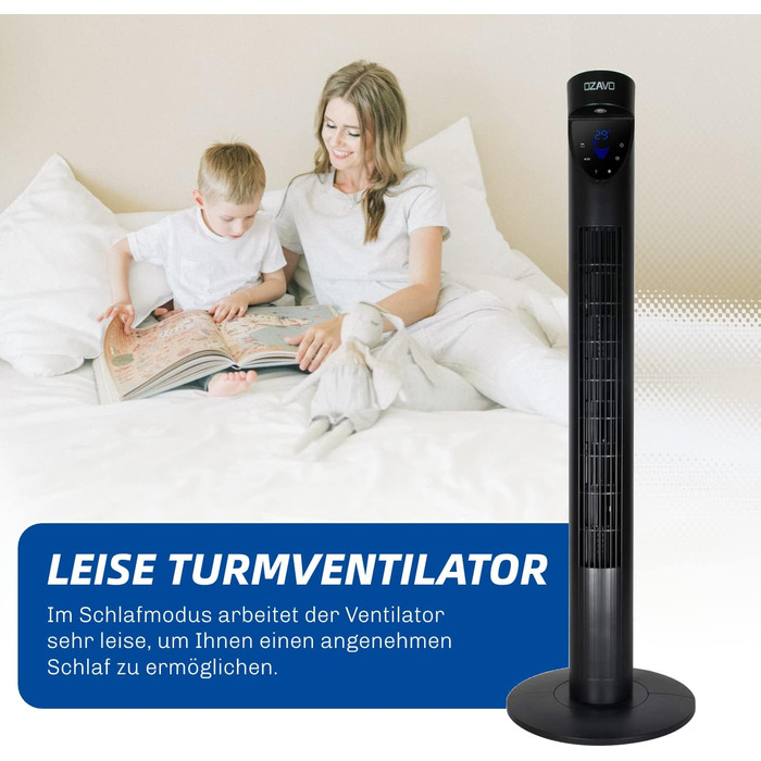 Вентилятор Tower з пультом, LED-дисплеєм та таймером, 3 режими, 70° осциляція, 50 Вт, 97.5 см, Чорний