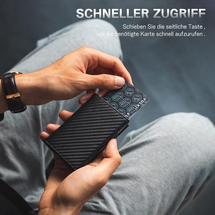 Чоловіче шкіряне портмоне IceReco з RFID захистом: картхолдер, гаманець, міні-портмоне з відділенням для монет (чорний, карбон)