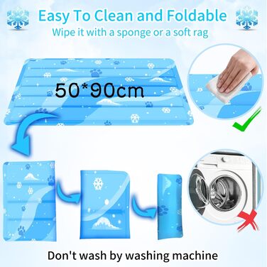 Кілим-охолоджувач для собак та котів, 50x90 см, блакитний. Самостійно охолоджуючий, з нетоксичним гелем, зносостійкий