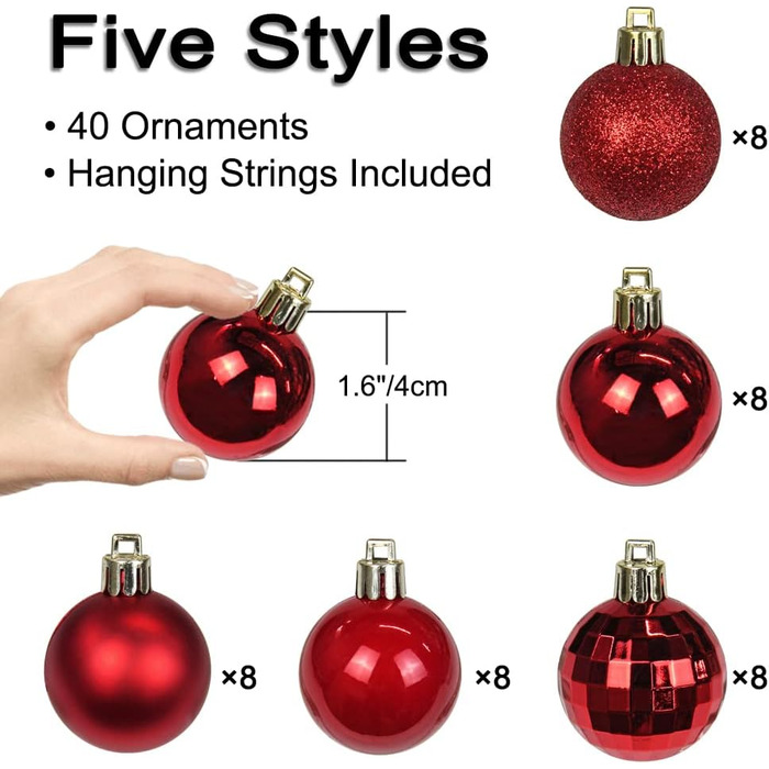 40шт новорічні кулі для прикраси ялинки, 4 см, рожеві, міцні, для ялинки