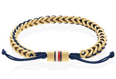 Браслет чоловічий Tommy Hilfiger з нержавіючої сталі та нейлону плетене, золотий колір, з регульованим застібкою