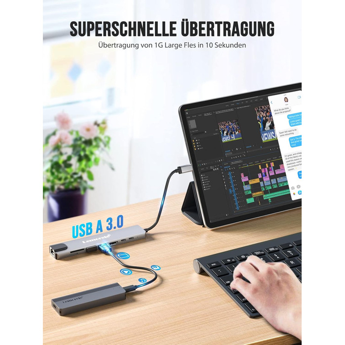 Lemorele Док-станція 12-в-1 з USB-C: 10Gbps, Dual 4K HDMI, VGA, USB 3.1/2.0, 100W PD, SD/TF, Audio - для Windows, MacBook, Dell