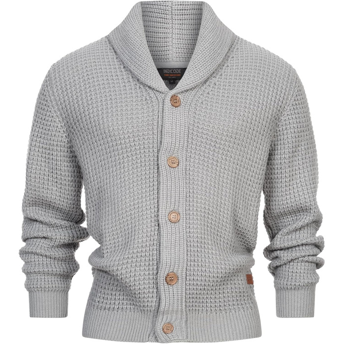 Чоловічий кардиган Indicode INBrandox з коміром-шарфом та ґудзиками | Дріб'язковий кардиган для чоловіків L, сірий світло-сірий