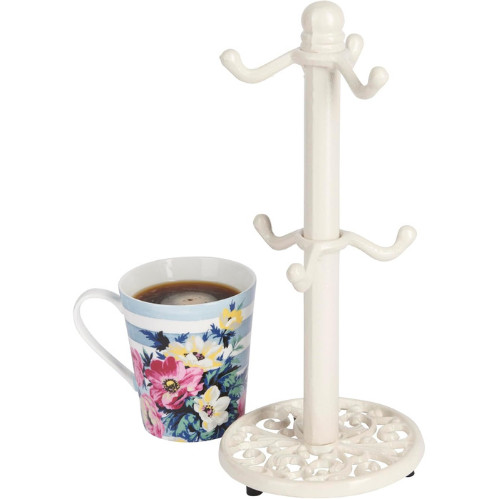 KitchenCraft Traditional Teacup Tree, Cast Iron, White, Holds 6 Cups, 30 cm x 13 cm x 13 cm