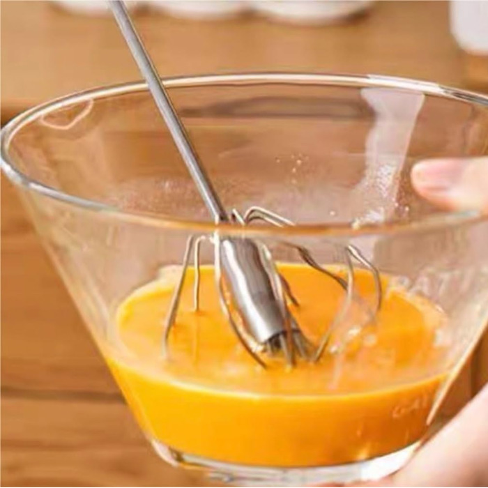 GOOPEEG Egg Beater, Hand Whisk, Small Semi-Automatic Manual Egg Beater for Baking at Home, Hand Mixer with Wooden Handle, Kitchen Whisk (5.6x28cm)