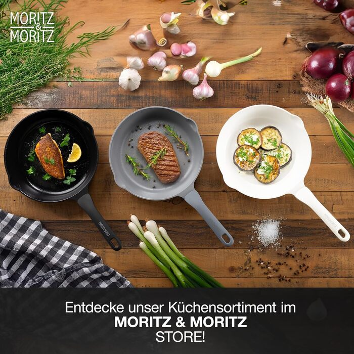Сковорода Moritz & Moritz 26 см з кришкою - антипригарне покриття, Soft-Touch ручка, для смаження, тушкування, варіння на пару, підходить для всіх плит (кремовий)