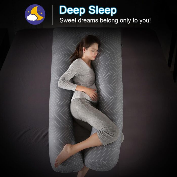 Тілоподушка SHANNA для сну на боці, U-подібна, вагітним, знімний чохол, 70 x 145 см (Сірий смугастий)