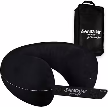 SANDINI TravelFix Regular Size – Microfiber – Premium Travel Pillow Made in EU / Neck Pillow with Ergonomic Support – Free Carrying Bag with Attachment Clip