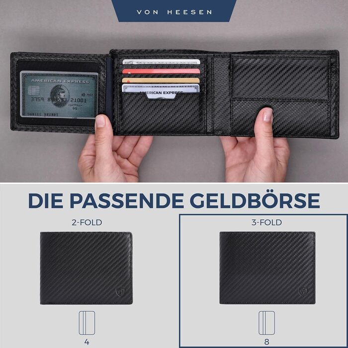 VON HEESEN Wallet for Men with RFID Protection | Wallet for Men | Coin Purse | Portemonnaie | Brieftasche | Wallet | Portmonee (Carbon Black)