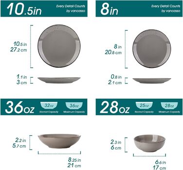 Набір посуду Vancasso NAVIA, 24 елементи, кераміка, сірий, для 4 осіб