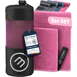 Набір з 2 рушників з мікрофібри: швидковисихаючі, компактні, легкі | Великі та маленькі рушники з мікрофібри для кемпінгу, фітнесу, спорту, басейну, подорожей (рожеві)