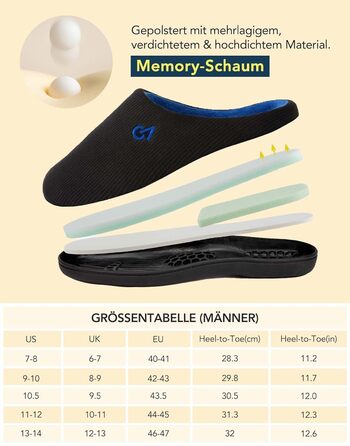 Чоловічі халапи VeraCosy з двома кольорами, устілка з memory foam, розмір 40/41 EU, чорний сапфіровий