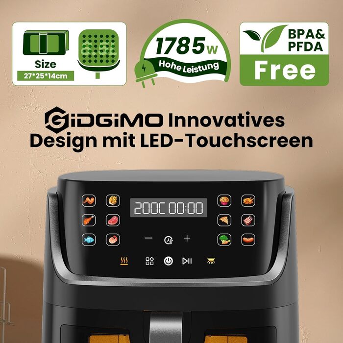G12 Ultra 8.5L Air Fryer XL with Window - 1785W Electric Air Fryer with LED Touchscreen, 12 Functions, Dishwasher-Safe Baskets