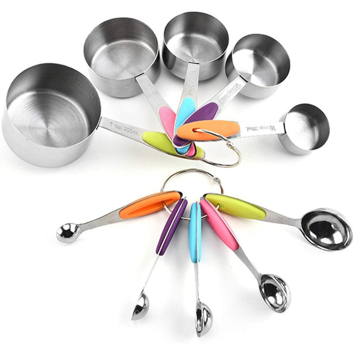Stainless Steel Measuring Spoons Measuring Cups 10-Piece Set for Cooking