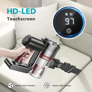 Бездротовий пилосос KLiHD 450Вт 38000Па з LED-дисплеєм, до 55 хв, антизаплутування, для шерсті тварин, твердих підлог і килимів