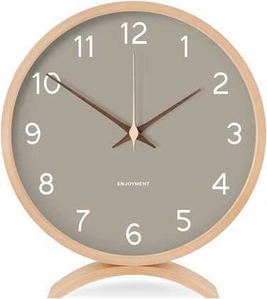 Maxspace Table Clock Analog, 21cm Wood Battery-Powered, Silent (No Ticking) for Bedroom Office Living Room Decor Modern