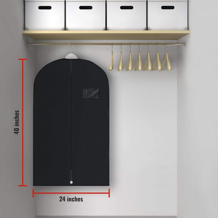 Чохли для одягу на вішалку - набір 6 шт. (60'' x 24'') + 5 шт. (54'' x 24'' & 40'' x 24'') чорного кольору. Ідеально для зберігання та подорожей. Підходять для костюмів, сорочок, пальто та суконь.