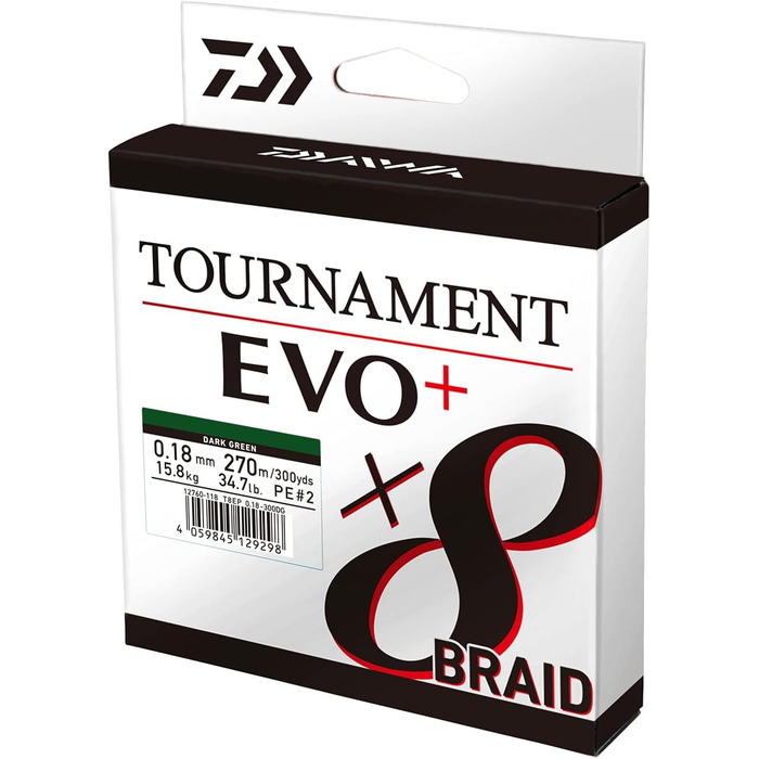 Плетена рибальська ліска Daiwa Tournament x8 EVO+ 135 м, темно-зелена