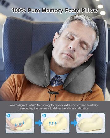 Подушка для шиї Homiee для подорожей: зручна, ергономічна, з memory foam, для автомобіля, літака, доросла (сіра)