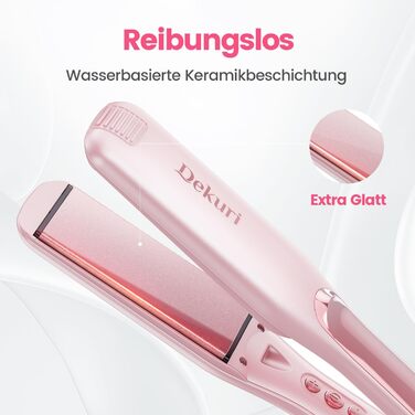 Dekuri 42mm Ceramic Hair Straightener & Curling Iron - Pink - Adjustable Temperature 120°C-230°C