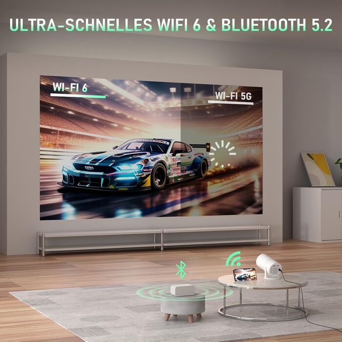 Проектор міні 1080P з автофокусом та WiFi/Bluetooth, 18000L, обертання 210°, для домашнього кінотеатру. Підтримка Netflix, автоматична корекція трапеції, фільтр пилу.