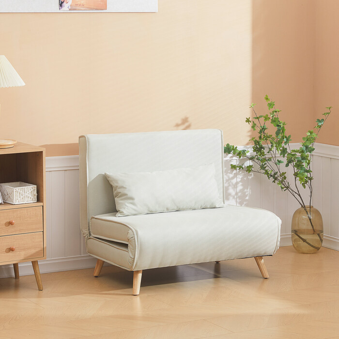 HOMCOM Sleeper Sofa, Single Sofa, Folding Sofa with Adjustable Backrest, Nordic Style, Linen-Look Fabric for Living Room & Guest Room
