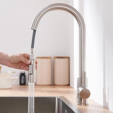 Змішувач кухонний Lonheo з висувною лійкою, високий поворотний кран для кухні, нержавіюча сталь, 2 режими струменя, для мийки