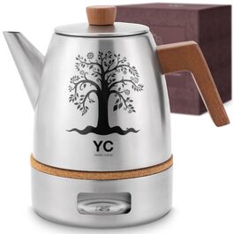 Термос-чайник YC Yang Chai з ситом із нержавіючої сталі 304, двостінний, 1.1 л, з дубовими ручками, сріблястий