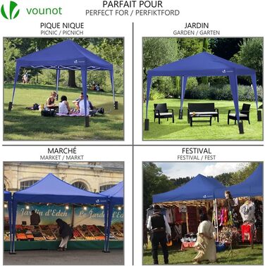 VOUNOT® Foldable Gazebo 3x3m, with 4 Sandbags, Pop-Up Gazebo, UV Protection 50+, (Blue)