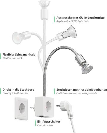 Світлодіодна настільна лампа-прищіпка LESCH з гнучким кронштейном, хром/білий, GU10 10W (1 шт)