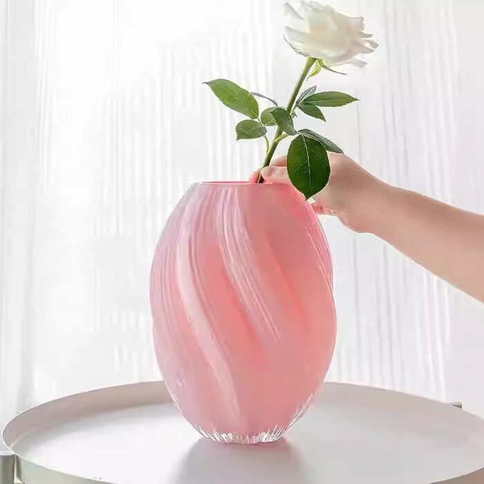 Скляна ваза для квітів, 24 см, сучасний мінімалістичний дизайн, ручної роботи, для дому, офісу, як подарунок (рожева)