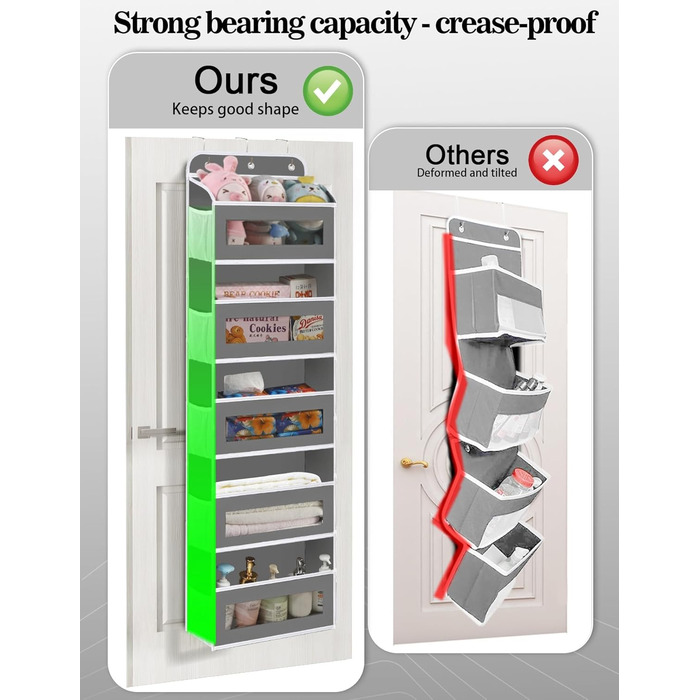 Організатор для дверей з 5 відділеннями, настінна полиця з прозорим вікном для підгузків, іграшок, кемпінгу, ванної кімнати, спальні, 1 шт., темно-сірий