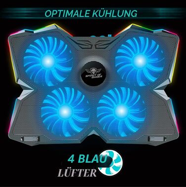 Охолоджувач для ноутбука Spirit of Gamer AIRBLADE 500 (10-17 дюймів), 4 тихі вентилятори, RGB підсвічування, сумісний з PC, PS5, PS4, Xbox