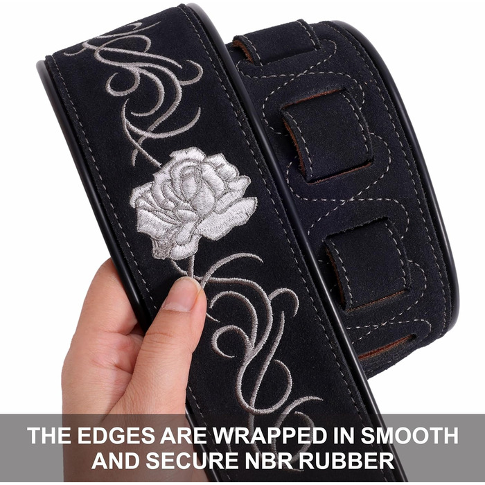 Гітарний ремінь Nefelibata з вишивкою троянд, 2.7', подвійний, з баварської шкіри, з пінополіуретановим наповнювачем, для акустичної, бас та електрогітари