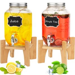 Скляний диспенсер для напоїв на 4L з краном та бамбуковим підставкою, 2 шт. Ідеально для вечірок, свят та днів народжень