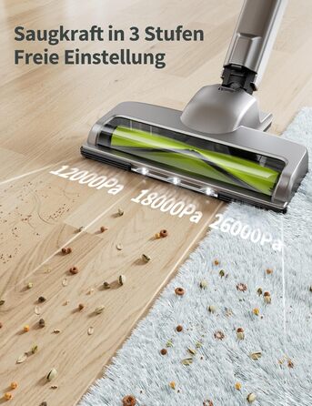 Бездротовий акумуляторний пилосос Kalado 27000Pa, 250W, 45 хв роботи, 1000 мл, для твердих поверхонь, плитки, шерсті тварин, зелений