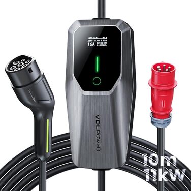 Кабель для зарядки електромобіля Type 2, 3.6KW, 6A-16A, LED дисплей, 10м, IP65, IEC 62196-2, EC31-11KW