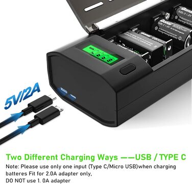 Інтелектуальний зарядний пристрій BONAI для акумуляторів AA/AAA/SC/C/D NI-MH з LCD дисплеєм та функцією розряду, універсальний, швидка зарядка