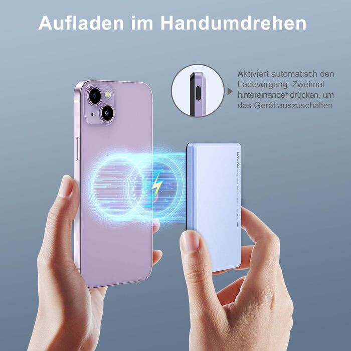 Power Bank NOHON MagSafe: 5000 mAh, Бездротова зарядка, PD 20W, для iPhone 16/15/14/13/12, Ultra Slim, Type-C