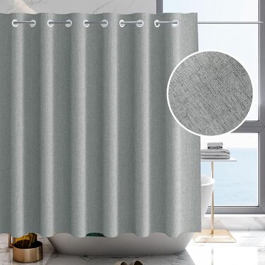 Штора для душу YISURE без гачків, льон ефект, 120x200 см, сіра. Водовідштовхувальна, текстильна, машинне прання