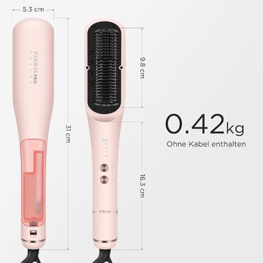 Випрямляч для волосся PARWIN PRO BEAUTY 3-в-1 з парою, LED-дисплеєм та іонізацією, рожевий