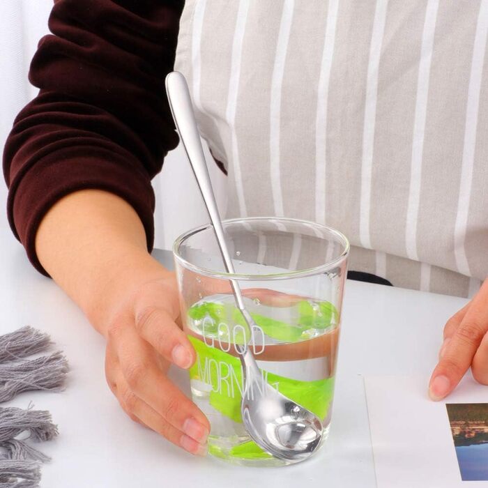 Набір довгих ложок для лате макіато та десертів із нержавіючої сталі 304, 20.5 см, 8 шт, сріблясті